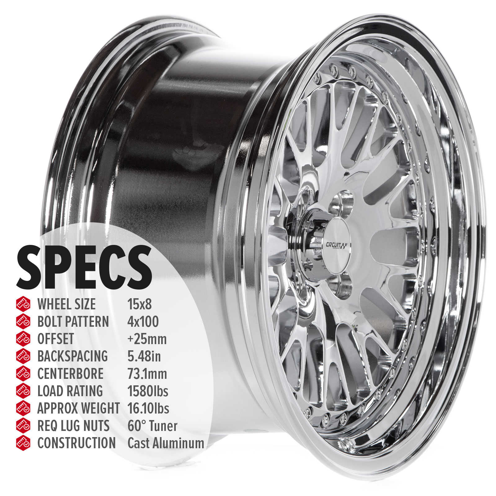 Circuit Performance Wheels: CP21 18x9.5 5x114.3 Silver/Machined