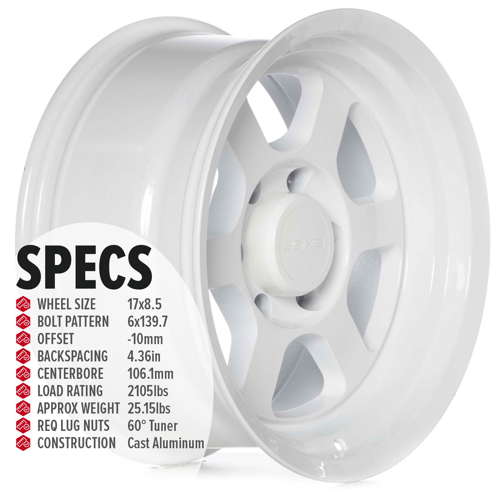9SIX9 Wheels: SIX-1 Deep Truck 17x8.5 6x139.7 Competition White
